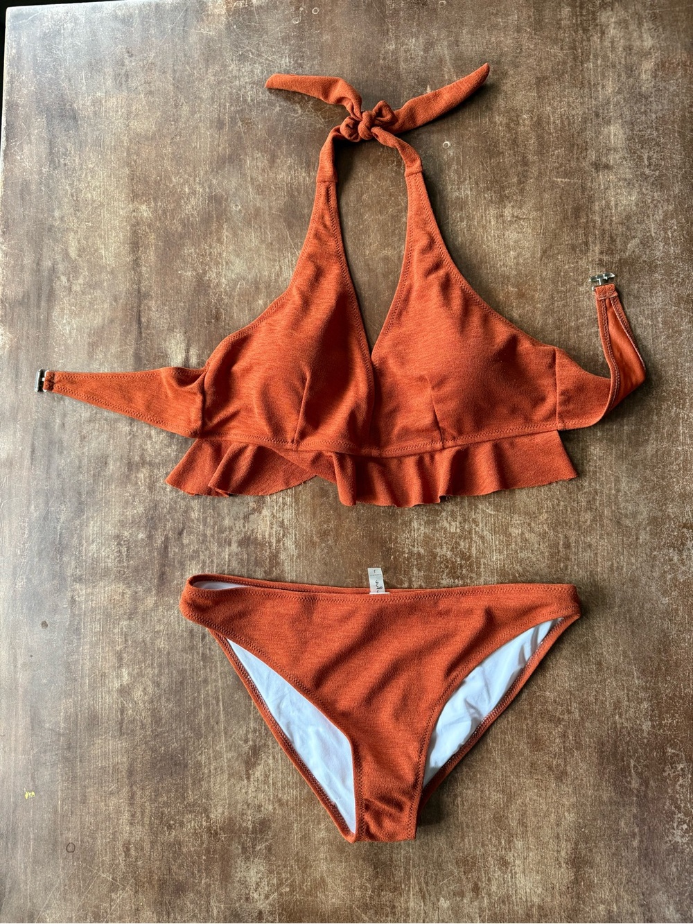 Cupshe Rust Orange Ruffle Halter Bikini Set